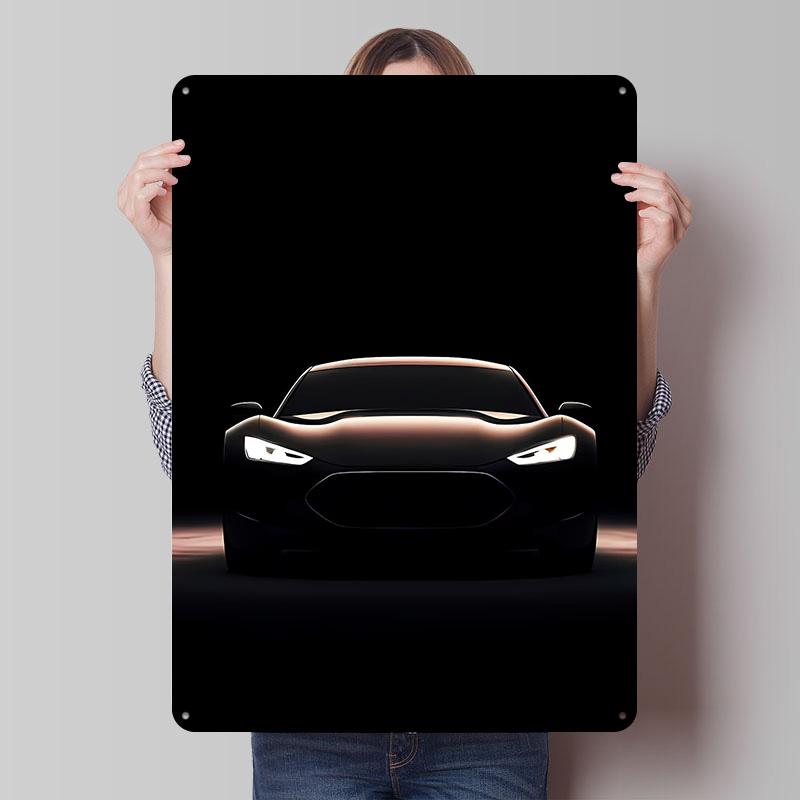 

Black Sports Car Silhouette Tin Plaque Poster Customized Wall Art Retro Vintage Metal Signs for Room Mancave Decoration At Home 7.9x11.8In(20x30cm)