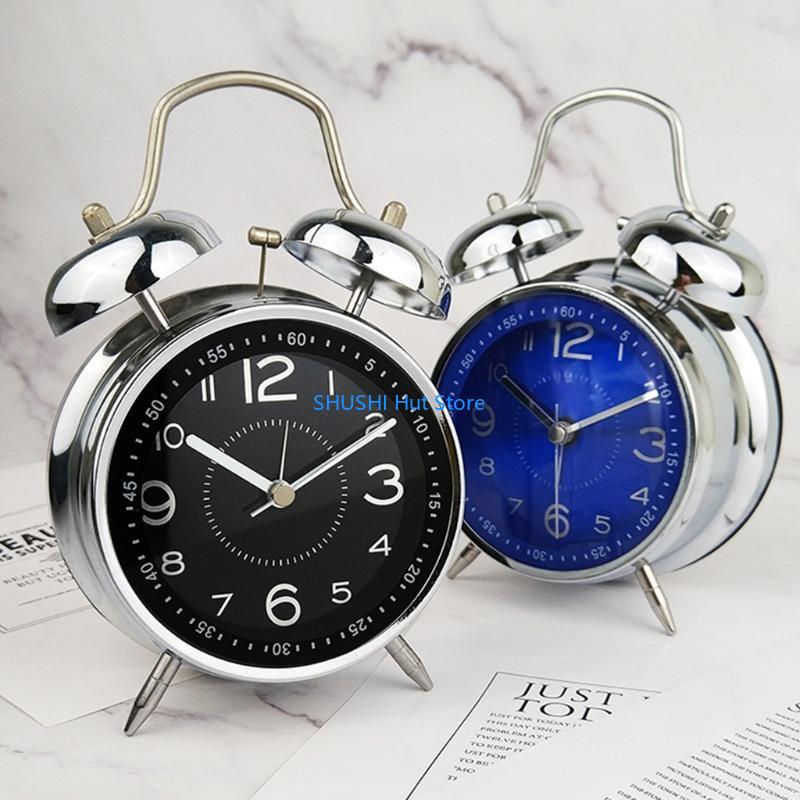 Round 4" Alarm Clock Retro Double Mechanical Timer Desktop Alarm Clock for Creative Simple Design Table Timing Digital D57B