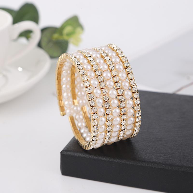 Multilayer Wrapped Pearl Jewelry Bridal Versatile Diamond Set Elastic Pearl Bracelet Bracelet