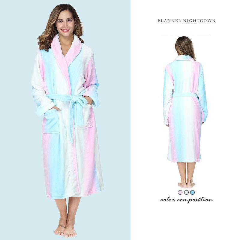 Autumn Winter Lapel Extended Printed Bathrobe Pajamas Nightgown Casual Flannel Nightgown Womens Wear Clothing