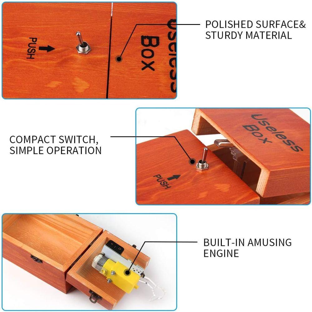 Leave Me Alone Electronic Useless Box Wood Color Wooden Useless Box Novelty Useless Box Kids Toy