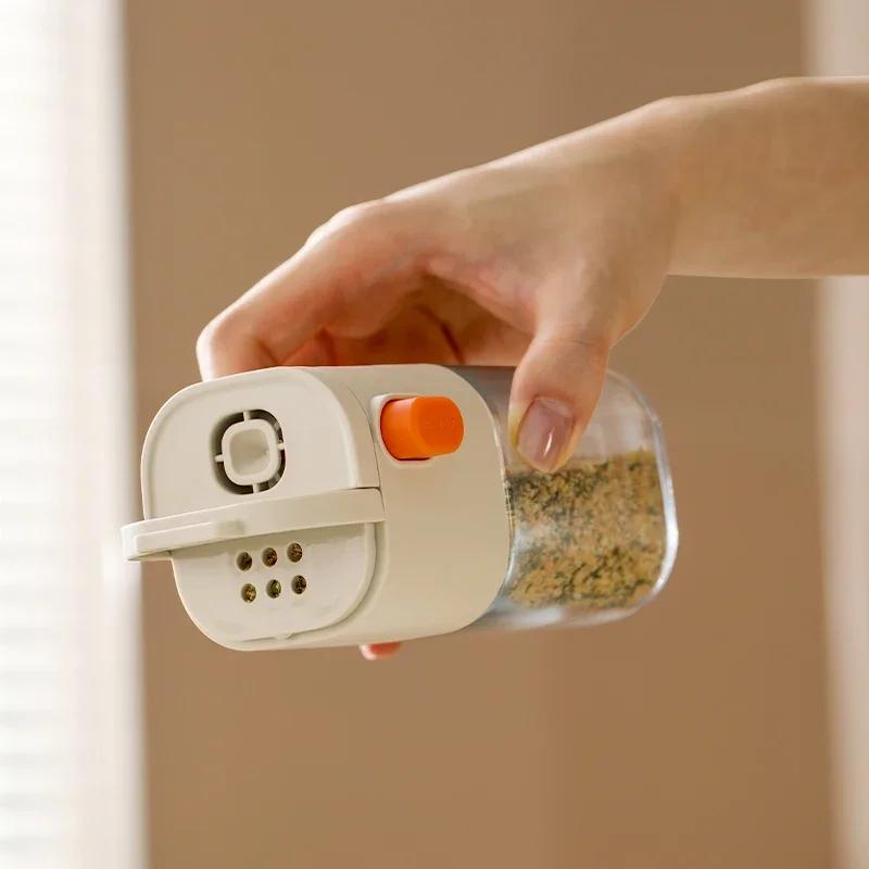 Multi-Functional Quantitative Seasoning Bottles Press-Type Glass Seasoning Bottle Kitchen Salt Jar Spice & Pepper Shakers 180ml