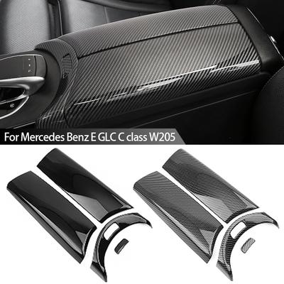 4 Stücke Carbon Fiber Car Center Armlehne Box Panel Schalter Knopfabdeckung Innenausstattung Für Mercedes Benz E GLC C klasse W205