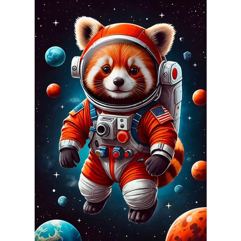 Cartoon Cute In The Universe Wearing Space Suit Animals Panda Koala Lion Cat Poster Canvas Painting Wall Art Pictures Home Decor
