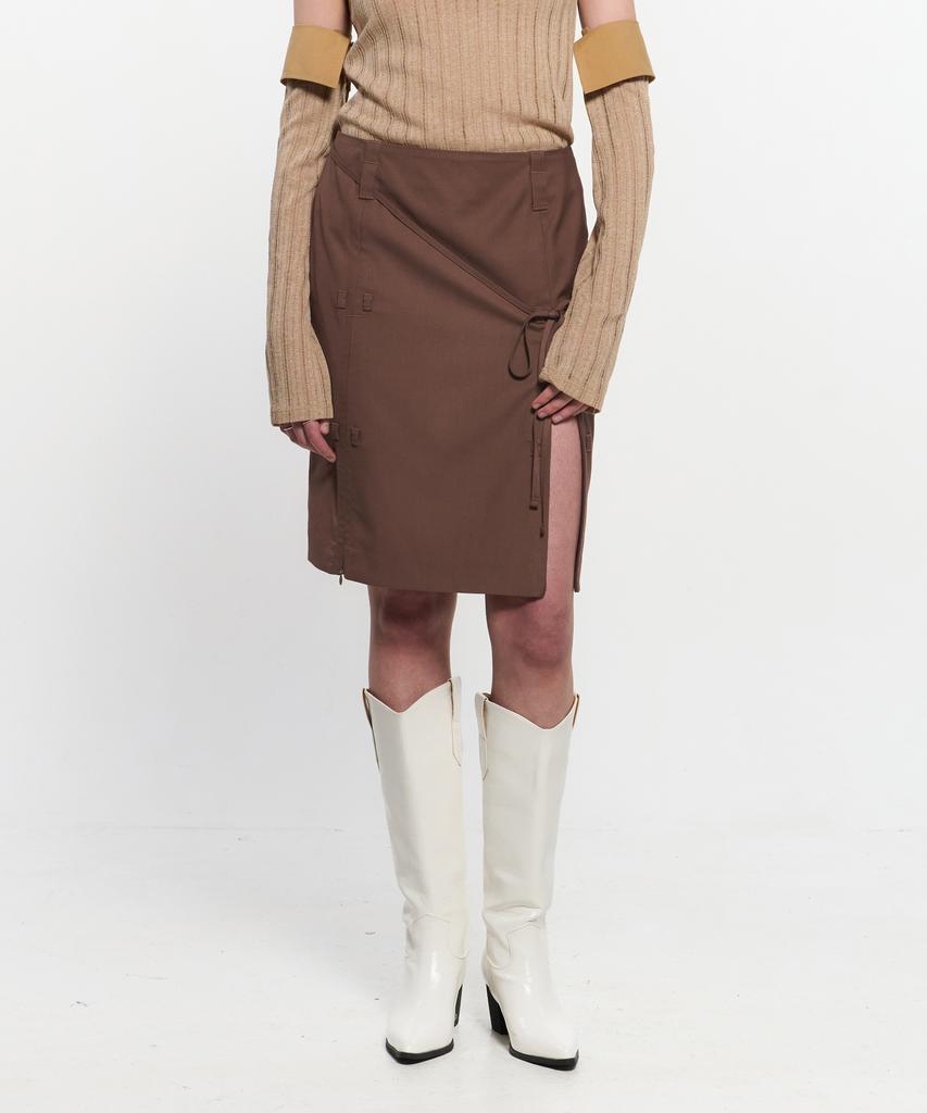 Kimjisu Ribbon Tied Slit Skirt _ Brown