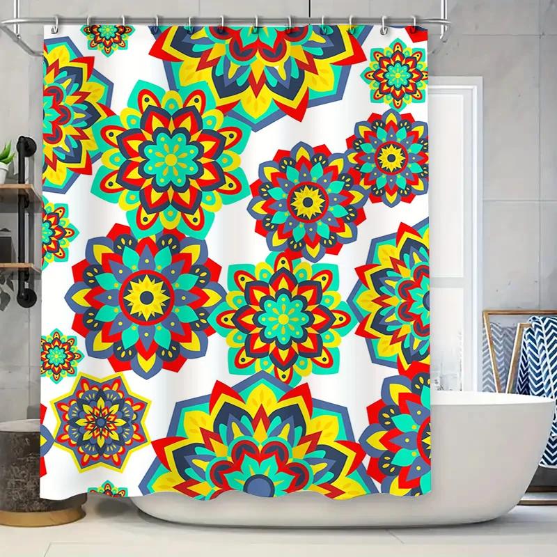 Colorful Boho Mandala Shower Curtain Multicolored Floral Bathroom Decor For Home Living Room Waterproof Fabric With Hook Rings S
