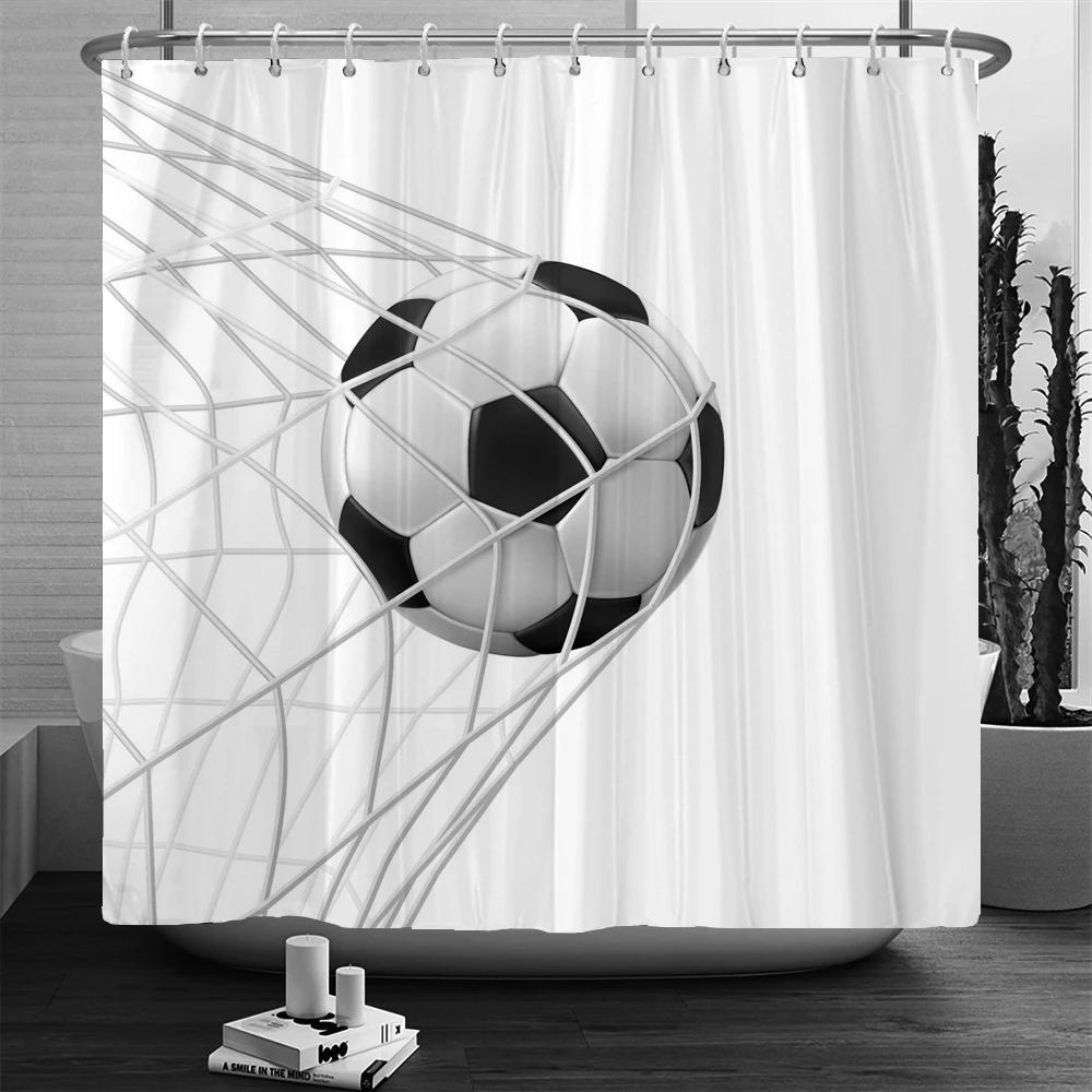 

Football Shower Curtain Waterproof Bathroom Curtains Sports Style Print Bath Partition Curtain Decorate Curtains With Hooks W90xH180cm