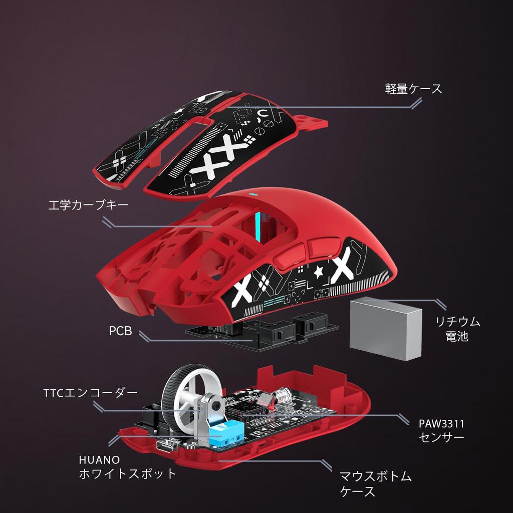 ATTACK SHARK X11 Gaming Mouse Wireless 63g 22000DPI Charging Dock Included Tape Included Up To 65 Hours of Operation Certified 2.4g/Bluetooth/USB-C