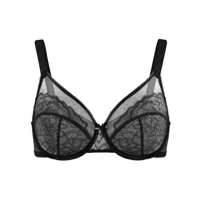 Large Size Lingerie with Thin Mesh Gathered French Style Sexy Soft Steel Ring Anti Sagging Bra