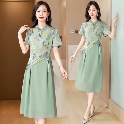 Lussuoso ed elegante abito da tè con colletto alla coreana con design cheongsam migliorato ed elegante per le donne