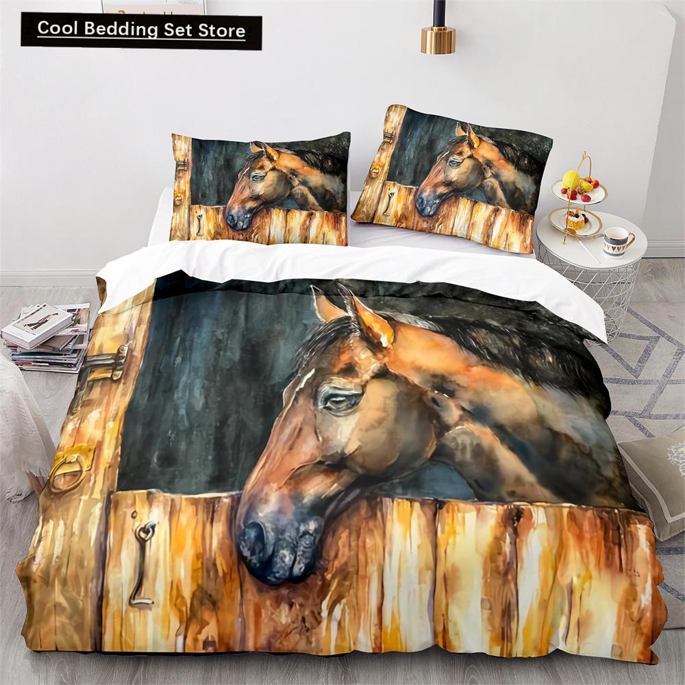 Comforter 3D Horse King Queen Size White Running Horses Pattern Bedding Set For Kids Teens Adults Wild Animal Soft