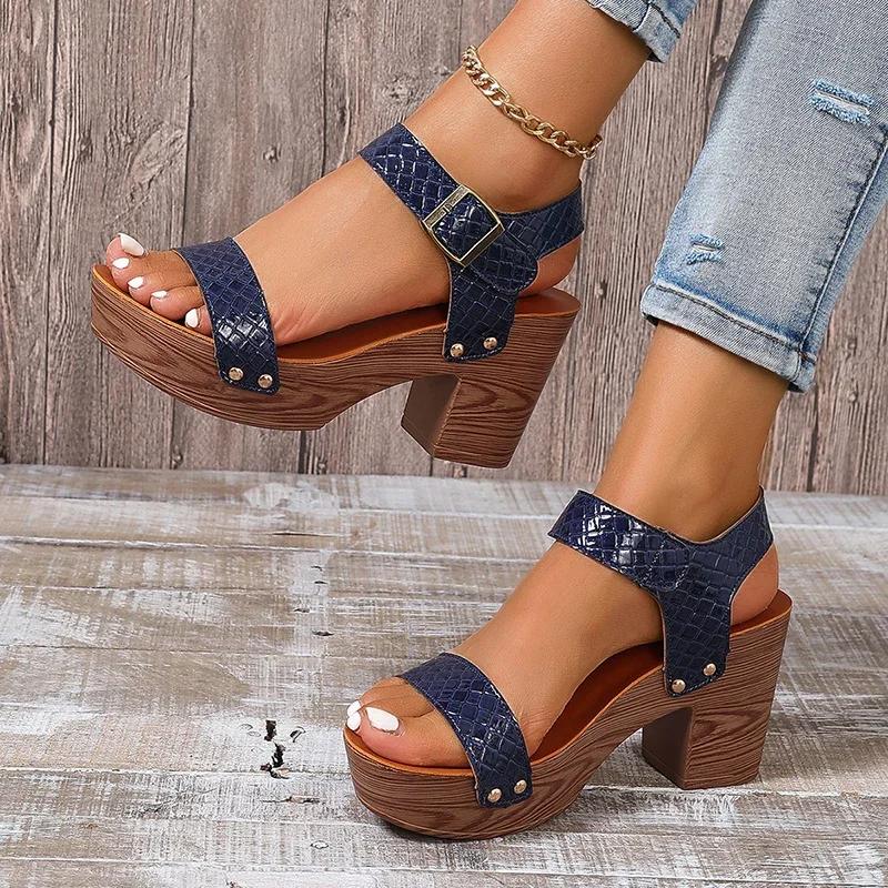 Fashion Women Sandals Retro Plus Size Thick High Heels Sandals Non Slip Gladiator Shoes for Women Ankle Buckle Platform Summer Sandals