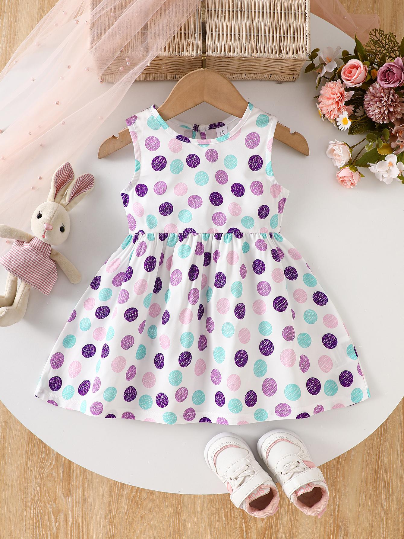 Girls Sleeveless Blue Floral Print Summer A Line Dress 80 аметист