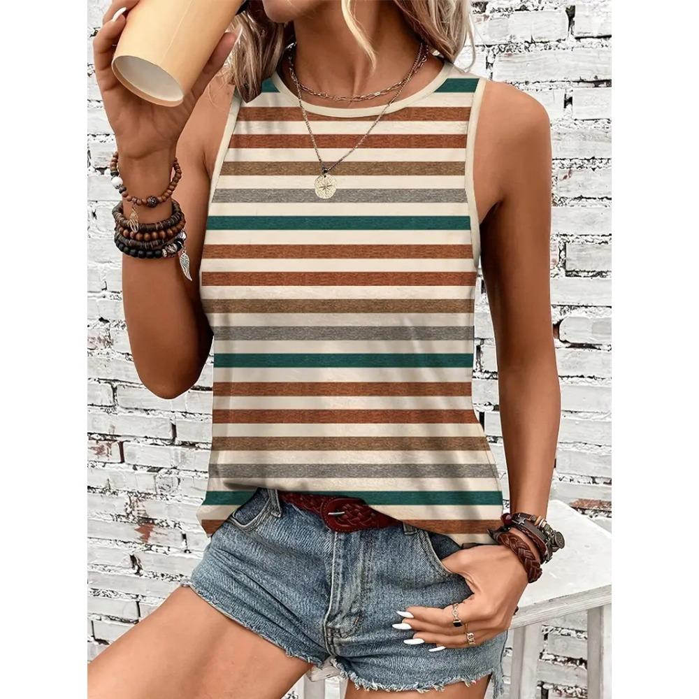 Women's Sleeveless Round Neck Vest with Retro Ethnic Print