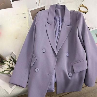 Fashion Double Breasted Loose Womens Blazer Spring Autumn Temperament Versatile Suit Coat Outerwear for Casual Daily Outfit