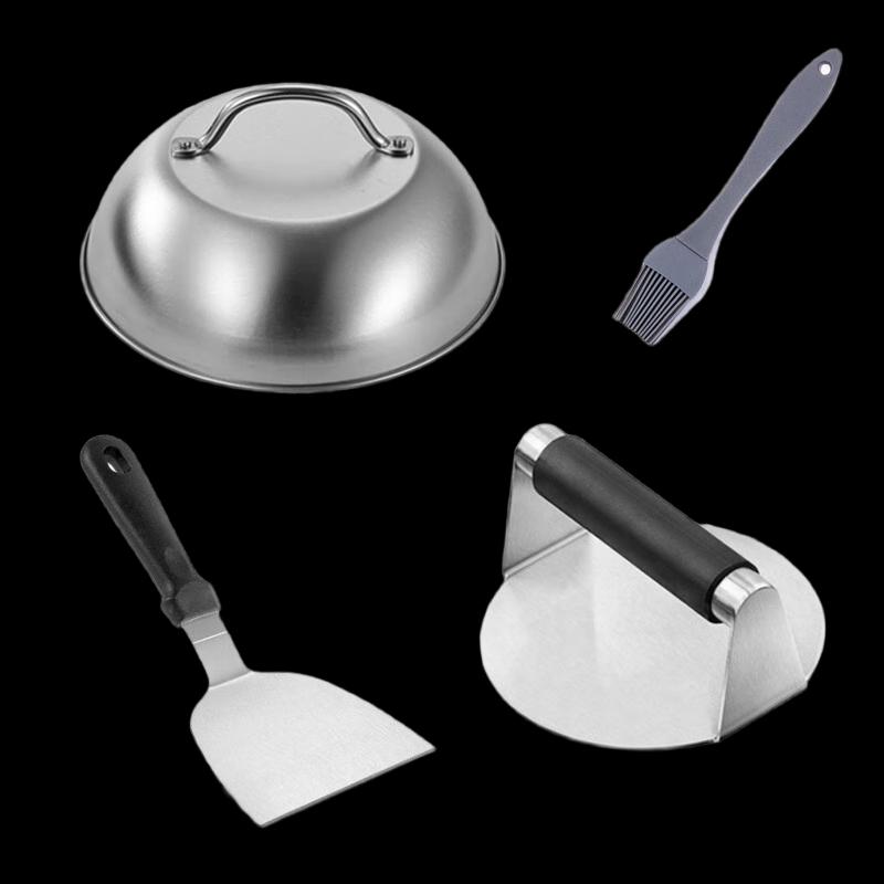 Yoshida Craftsman Stainless Steel Silicone Meat & Patty Press BBQ 4-Piece Set
