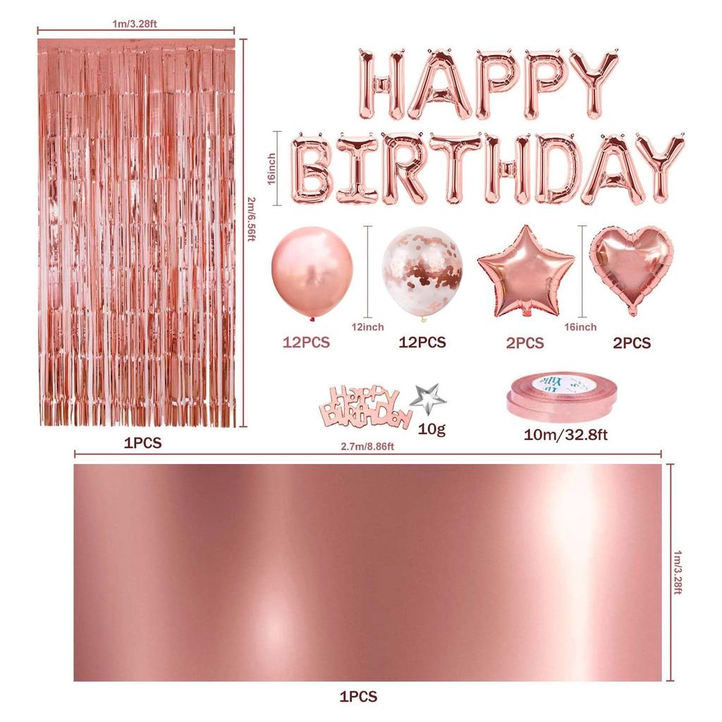 Rose Gold Rose Gold Balloon Set 2M Rain Silk Tablecloth Birthday Party Supplies Birthday Confetti Sequins