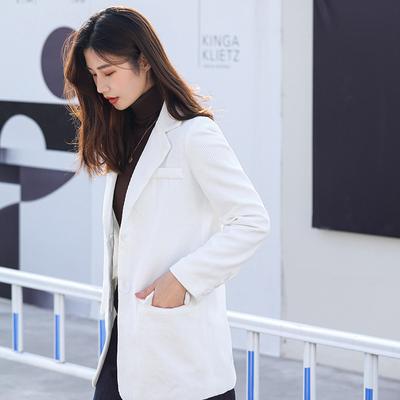 Blazer de Veludo Cotelê Branco para Mulheres Início da Primavera Novo Estilo Coreano Solto Casual