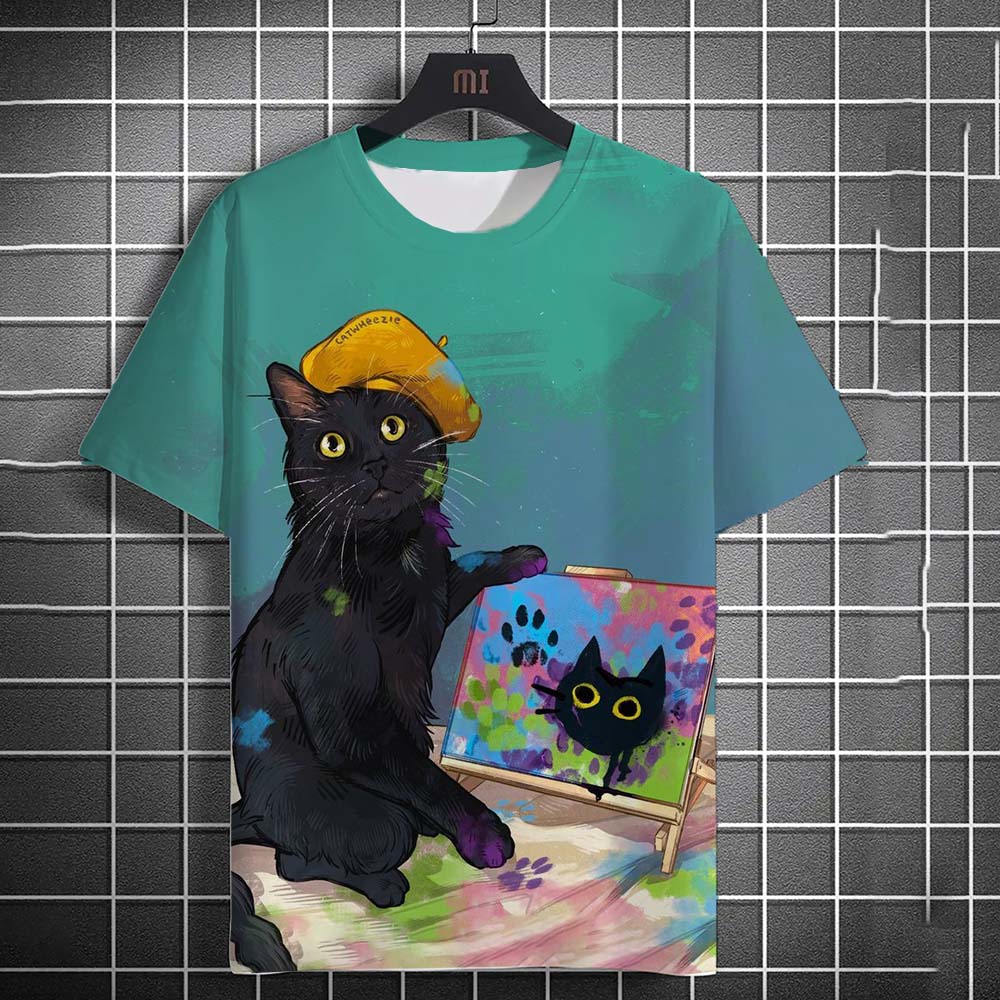 Funny Animal Cat Pattern 3D Print Men's T-Shirts Summer Women Streetwear Fashion Oversized Unisex T Shirt Men Clothing
