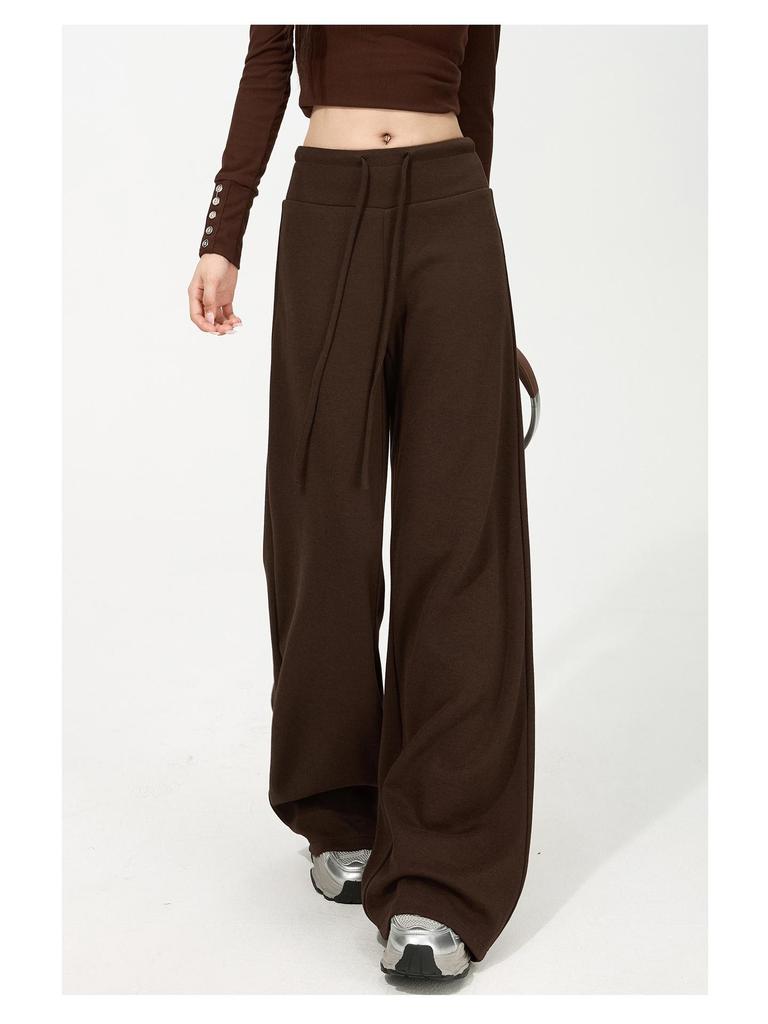 Women's Off-White Fleece-Lined Wide-Leg Pants, Autumn/Winter, Relaxed Fit, Casual, Good Drape, Straight Leg, Glutinous Rice Air Pants