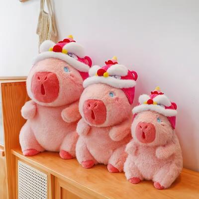 New Year Pink Kapibala Lion Capybara Doll Plush Toy Doll Wearing Hat Hat Pig Doll Rag Doll