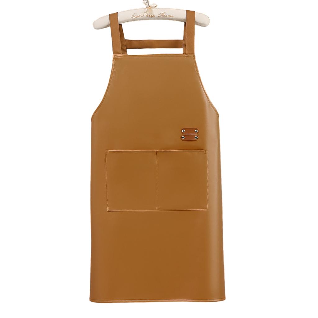 Adjustable PU Leather Apron with Pocket Waterproof Pinafore Oil Resistant Apron for Home Cooking and Kitchen Cleaning