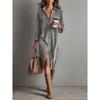 QICED Women's Fashion Solid Color Print Long Sleeve POLO Neck Casual Dresses
