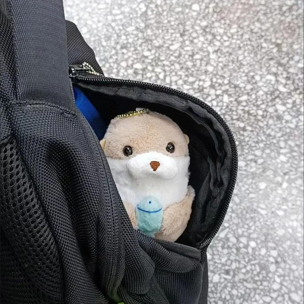 Kawaii Otters Holding Fish Plush Doll Keyring Plush Material Soft Touch Doll Toy Keyring Cute Design Funny Pendant Keyring