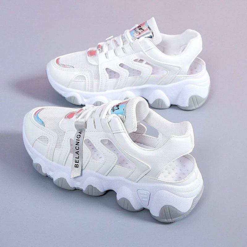 Niche design women's shoes summer hollow dad shoes breathable and versatile to increase the height of thick soles for students to commute