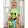 Plus Size Casual Dress with Cute Girl Print and Round Neck