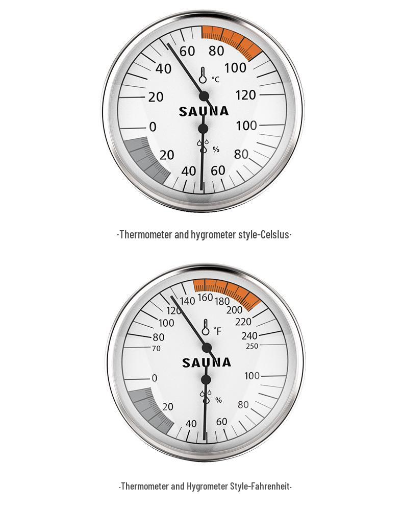 Wandgemonteerde Aluminium Thermohygrometer: Batterijvrije Hoge Temperatuur & Vochtigheidsmeter voor Sauna Stoomruimtes