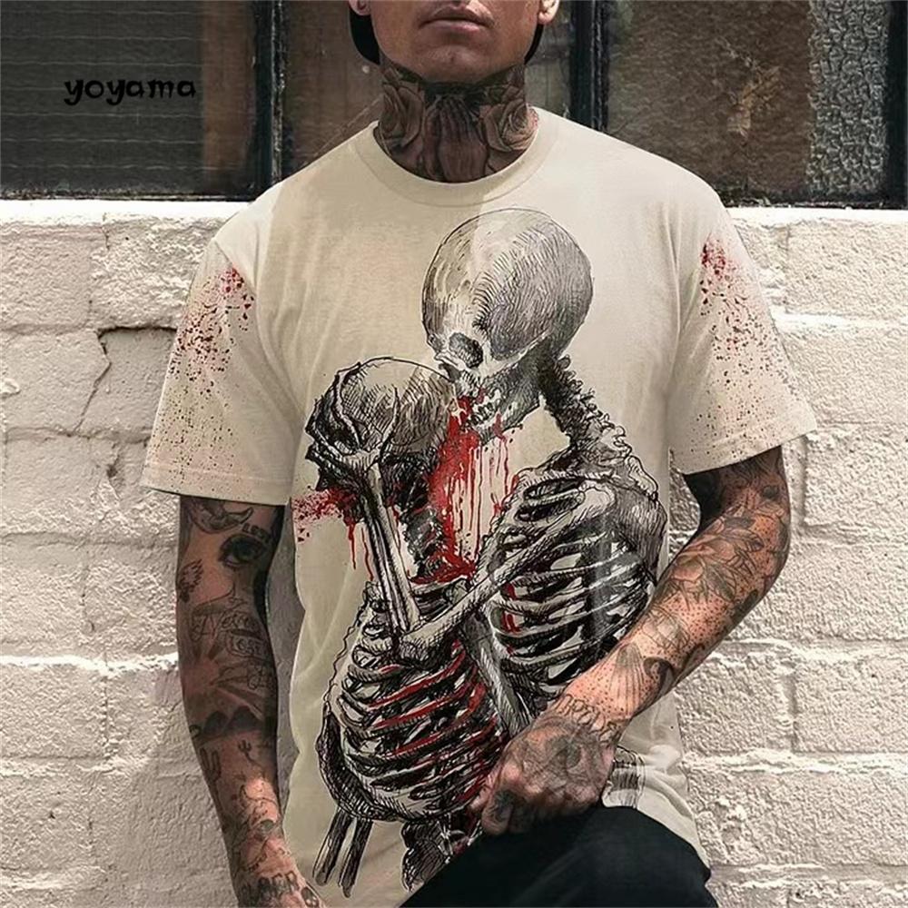 

Vintage Unisex s T-shirt 3d Art Skull Print Short Sleeve T-shirt Street Harajuku Tops O Neck T-shirt Summer Unisex s Casual Clothing L