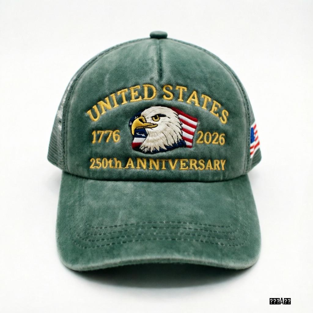 Embroidery US 250th Anniversary Cap - Cross-Border Hot Spot Adjustable темно-зеленого
