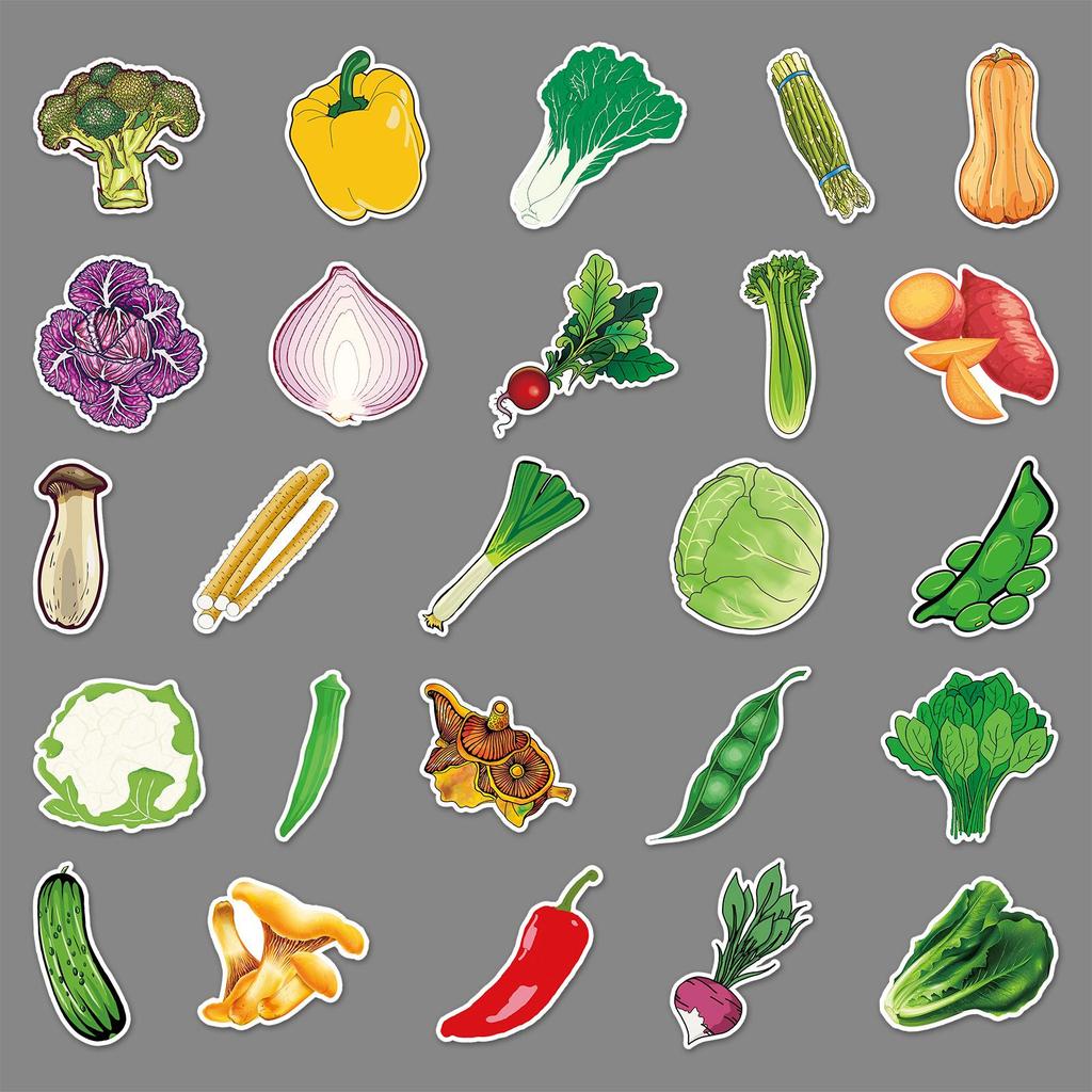 50pcs Waterproof Cartoon Vegetable Stickers for DIY Phone Cases & Luggage - Creative Cross-Border Cognitive Fun for Kids