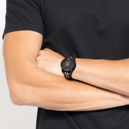 Versace PALAZZO Watch, 43mm, Black Dial, Quartz Movement, Water Resistant, Sapphire Crystal, Men's, Black and Gold, VERD01623