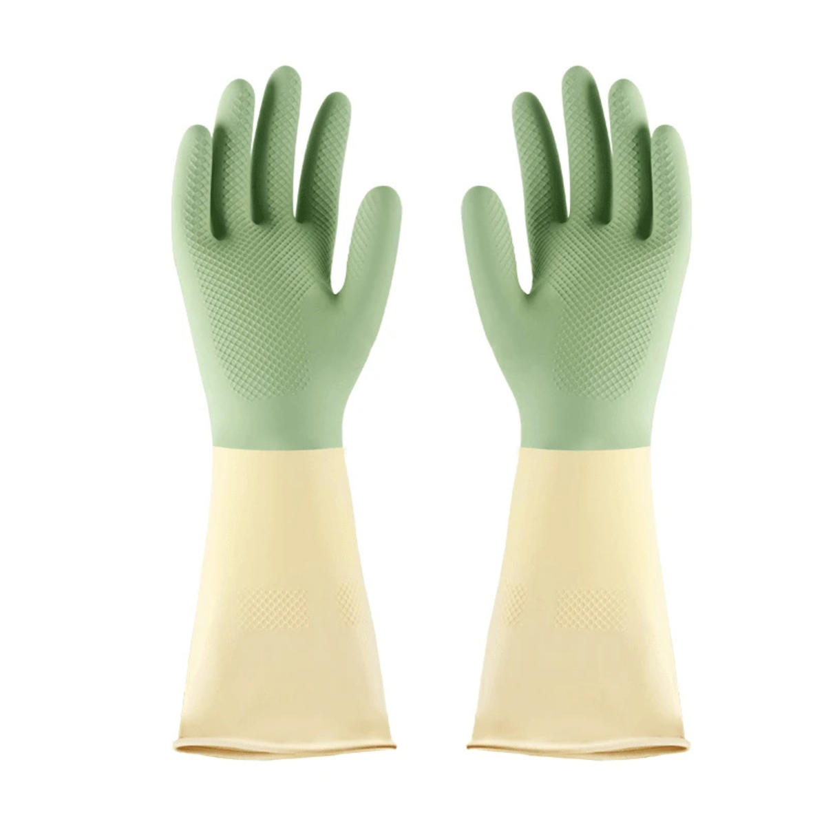 

Two-color Dishwashing Gloves Kitchen Oil-proof Durable Wear-resistant Waterproof Rubber Mittens Household Dishes Cleaning Gloves S светло-зеленый