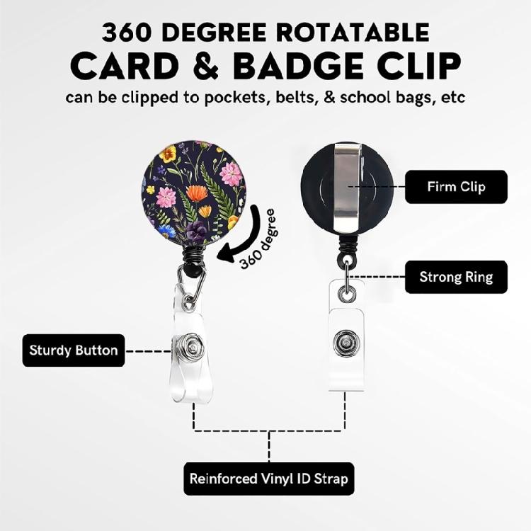 Lanyard Badge Card Holder with Keyring Flowers Neck Strap Oil Painting Name Card Cover Case for Students