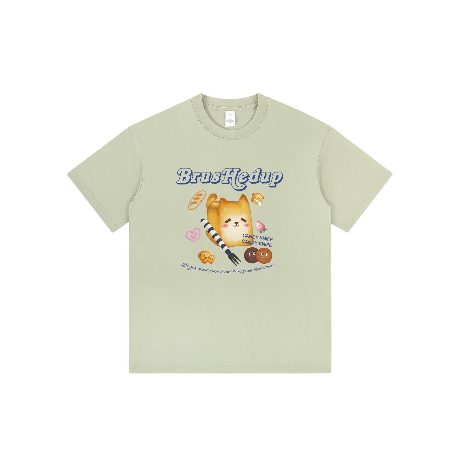 

Американская кошка Тост Принт Унисекс Свободная футболка - Модная летняя футболка с коротким рукавом L светло-зеленый