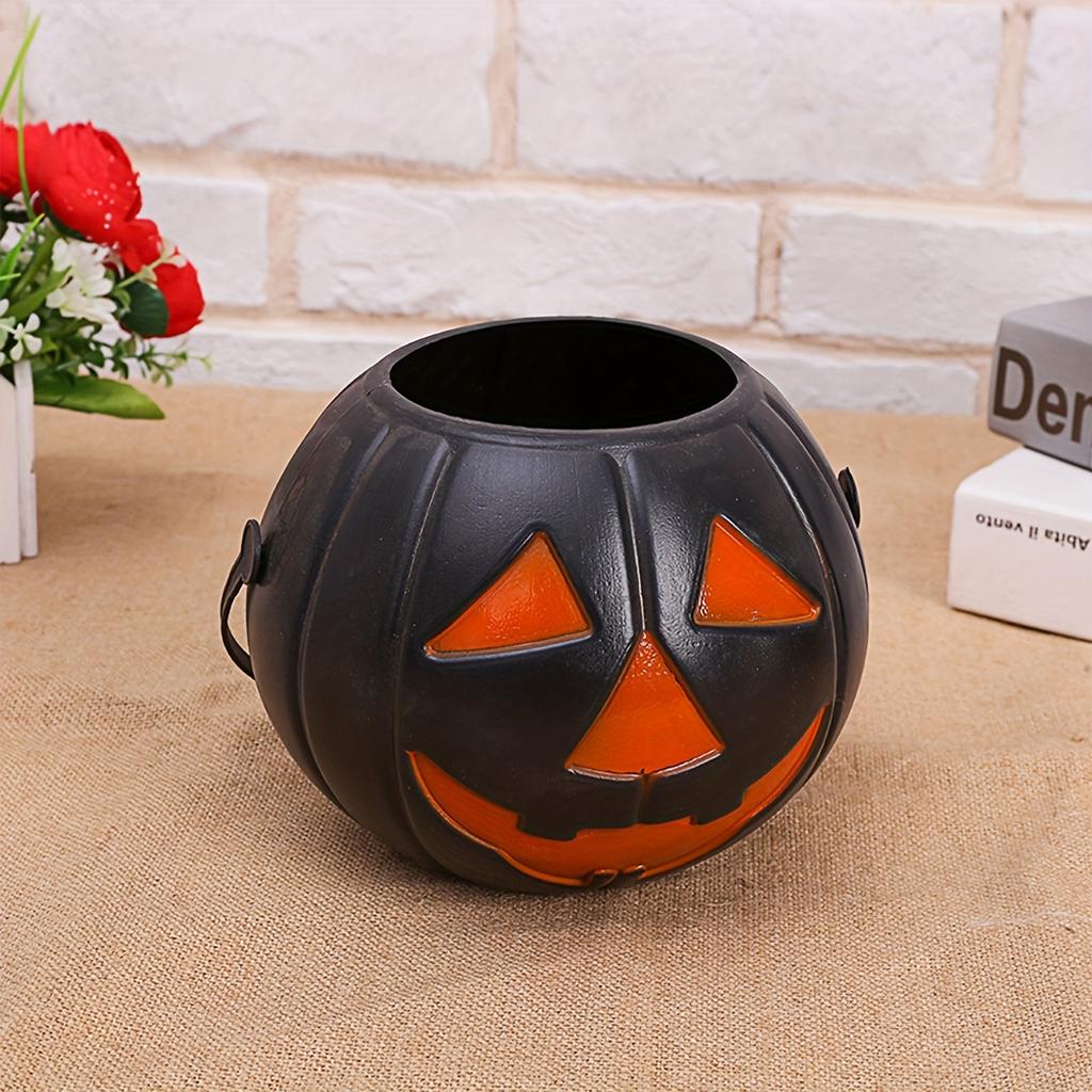 6PCSHalloween Decoration Trick Or Treat Portable Pumpkin Bucket Black Small Candy Bucket For Halloween Decoration Party Supplies
