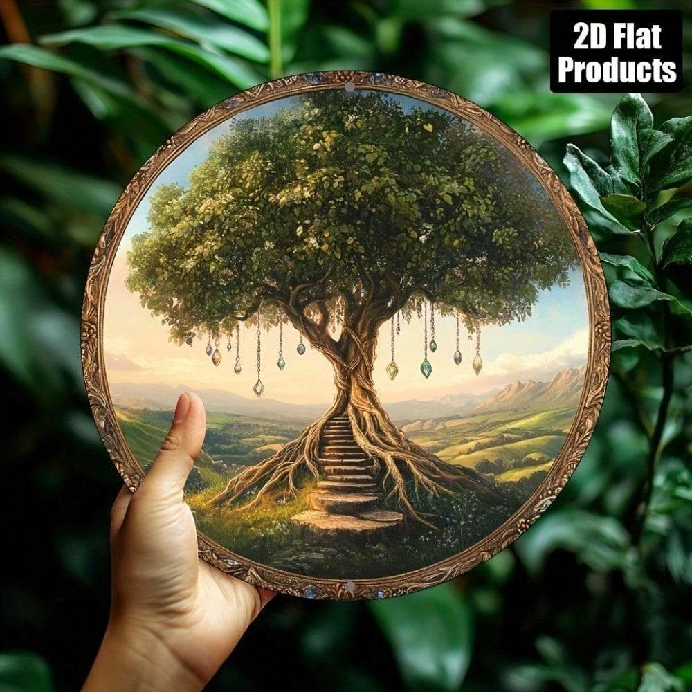 

Metal Round Wall Art Tree on Steps 8x8 Inch Aluminum Sign for Home Bar Cafe Decor Holiday Gift 20x20 різнокольоровий