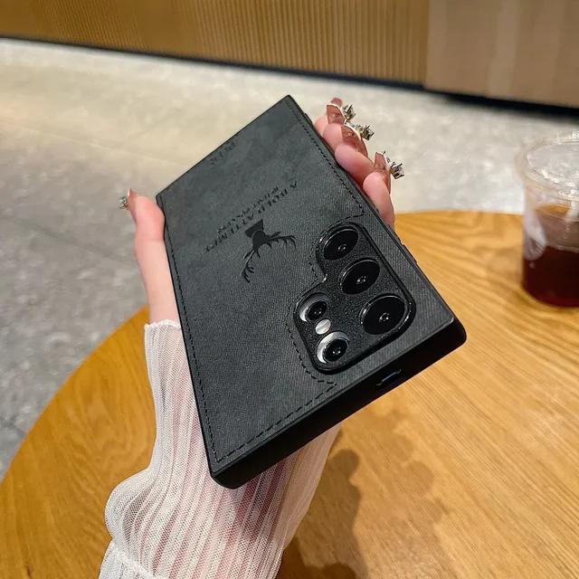 

Матовий ретро-шкіряний чохол для телефону для Samsung Galaxy S24 S23 S22 Ultra Plus Vintage Deer Elk Head Grain Armor Back Cover Galaxy S22 чорний