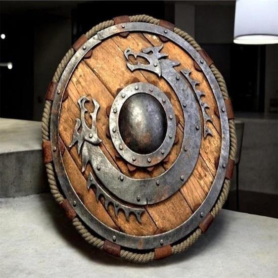 Mittelalterlicher Rundschild Wikingerschild Einzigartiges Design Holzschild Mittelalterliche Krieger Rüstung Schild