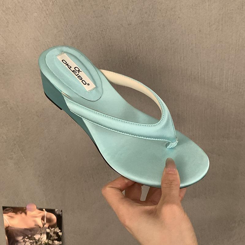 Fashion Fashion Round Toe Women Wedges Slippers Shoes Summer Beach Flip flops Female Heeled Slippers Sandals Slides Shoes For Ladies
