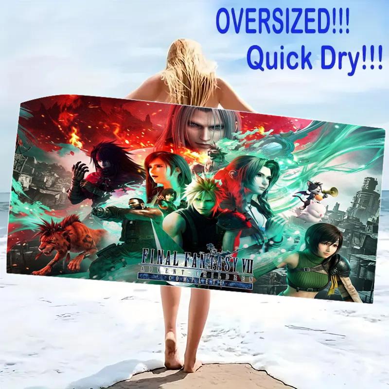 Ffvii Game Print Beach Towel, Large Soft Quick Dry Towel for Beach Camping Swimming