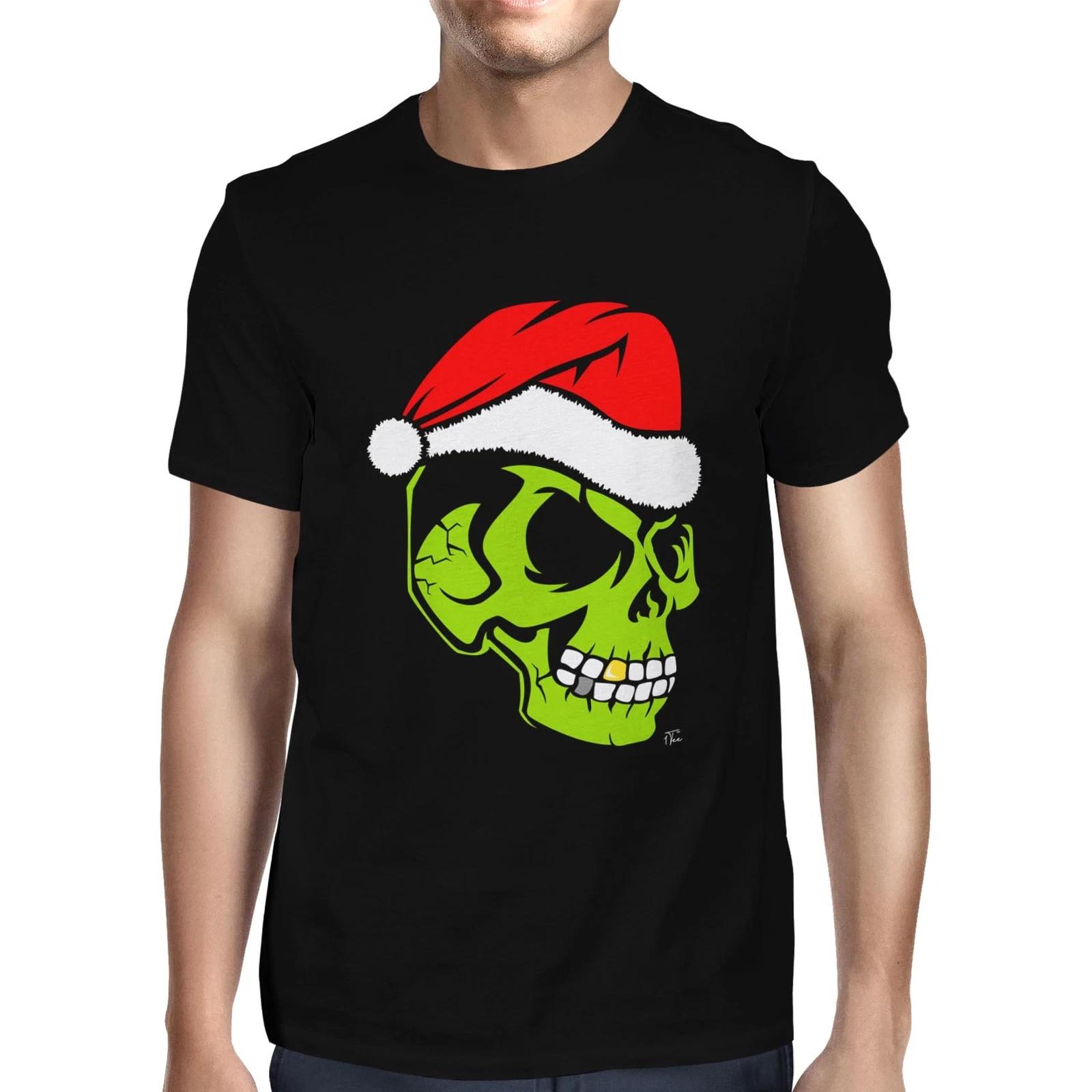 1Tee Mens Gold Tooth Green Skull Santa Ha T-Shirt XS