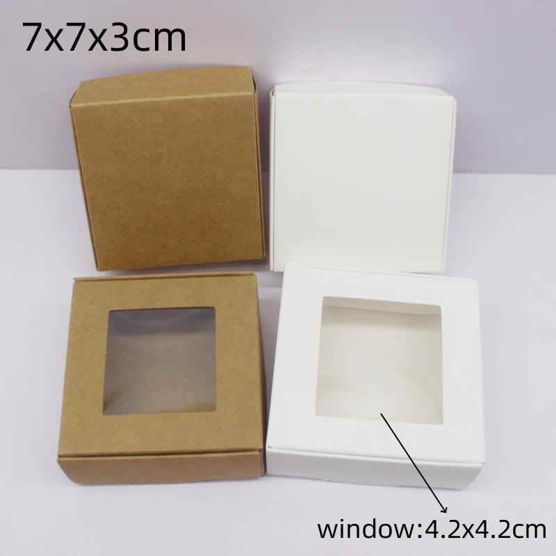 

Оптовая продажа 10 шт. белая и кожаная коробка с окном 7X7x3/4/5 см бумажная упаковочная коробка, кожаная бумажная подарочная коробка для конфет на свадьбу kraft 10box