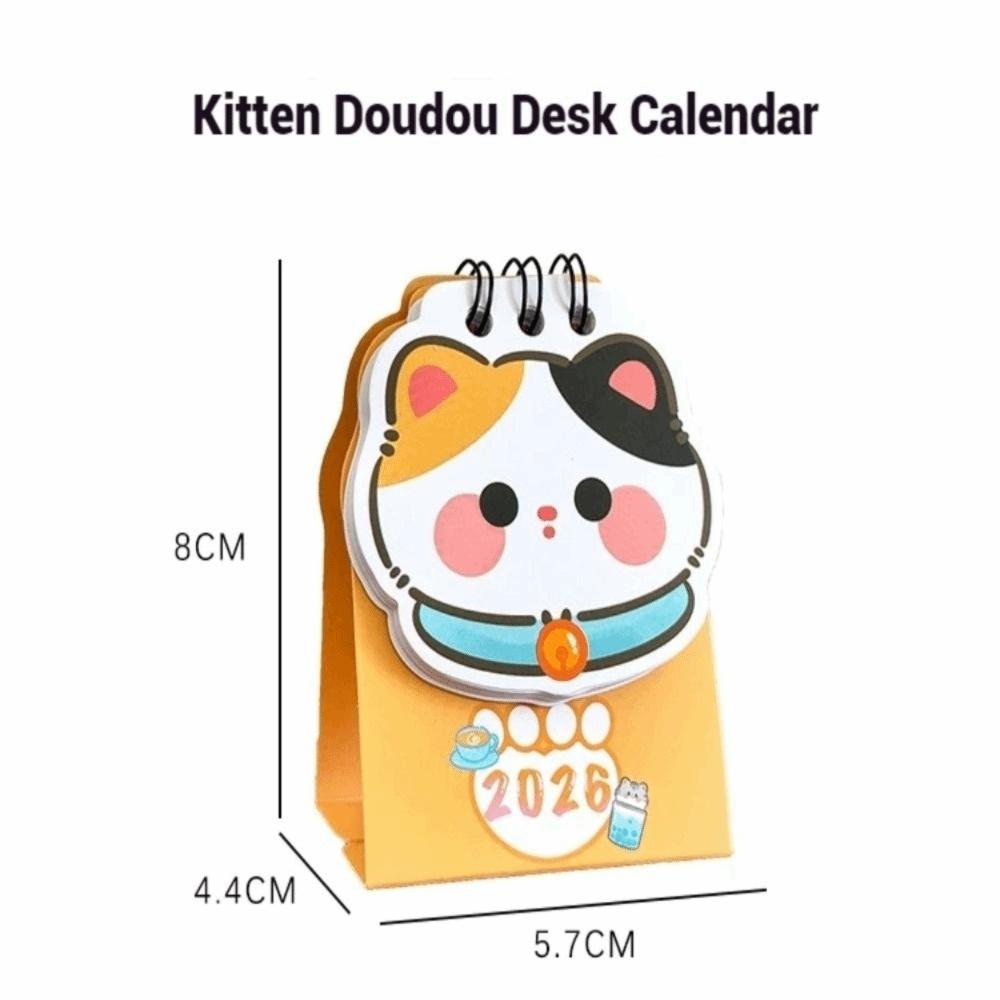 Cute Mini 2026 Desk Calendar Cartoon Cat Portable Daily Planner Coil Schedule Mark Calendar Ornaments Office Desk Accessories