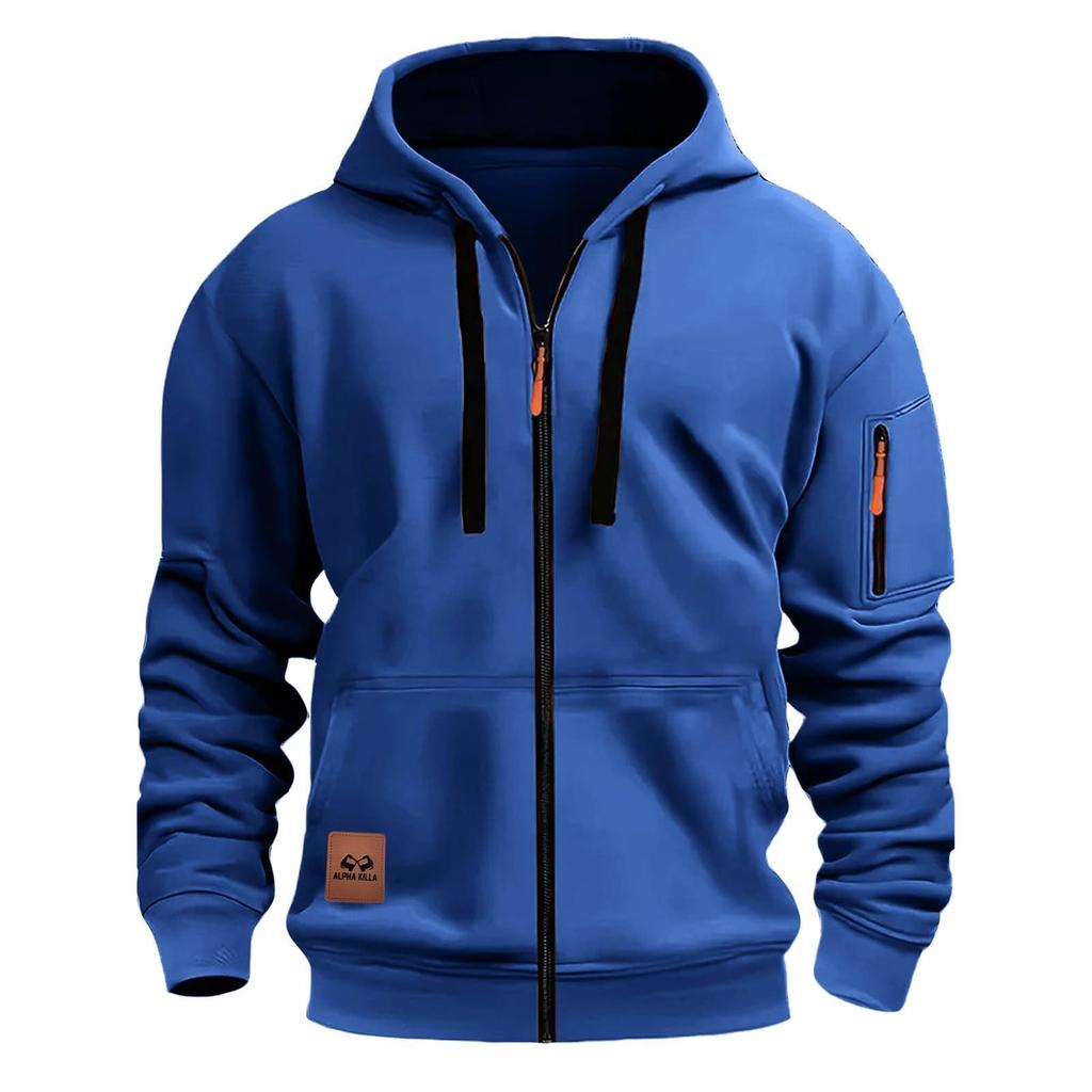 Men's Casual Jacket with Zipper and Multiple Pockets