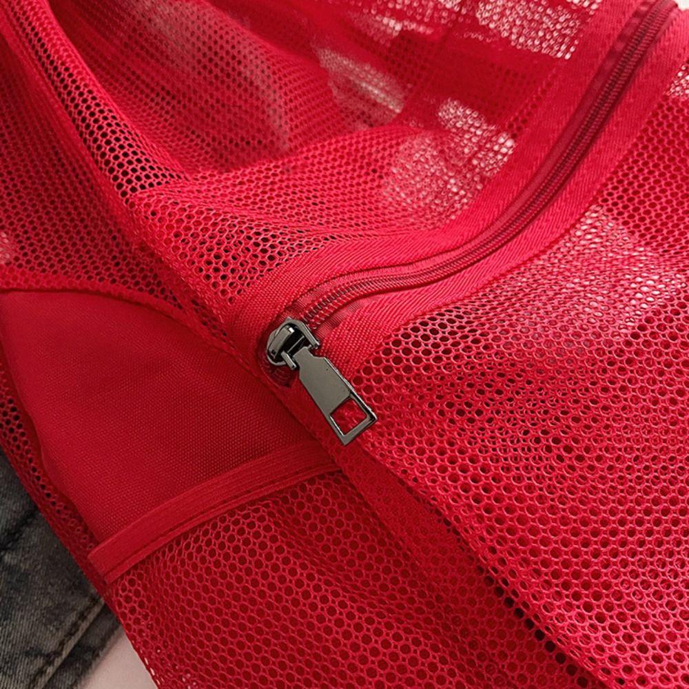 Sweet Korean Style Drawstring Backpack Hollow Portable Nylon Backpack Shoulder Bag Solid Color Mesh Beach Bag Outdoor