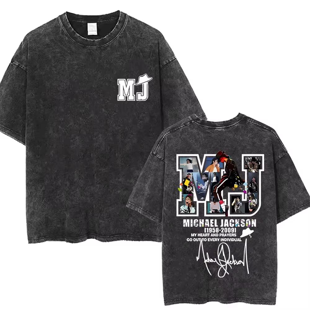 Der König des Pop Michael Jackson Vintage Washed T-Shirts Herren Damen Lässig Retro Baumwoll-T-Shirt Männlich Gothic Rock Übergroßes T-Shirt